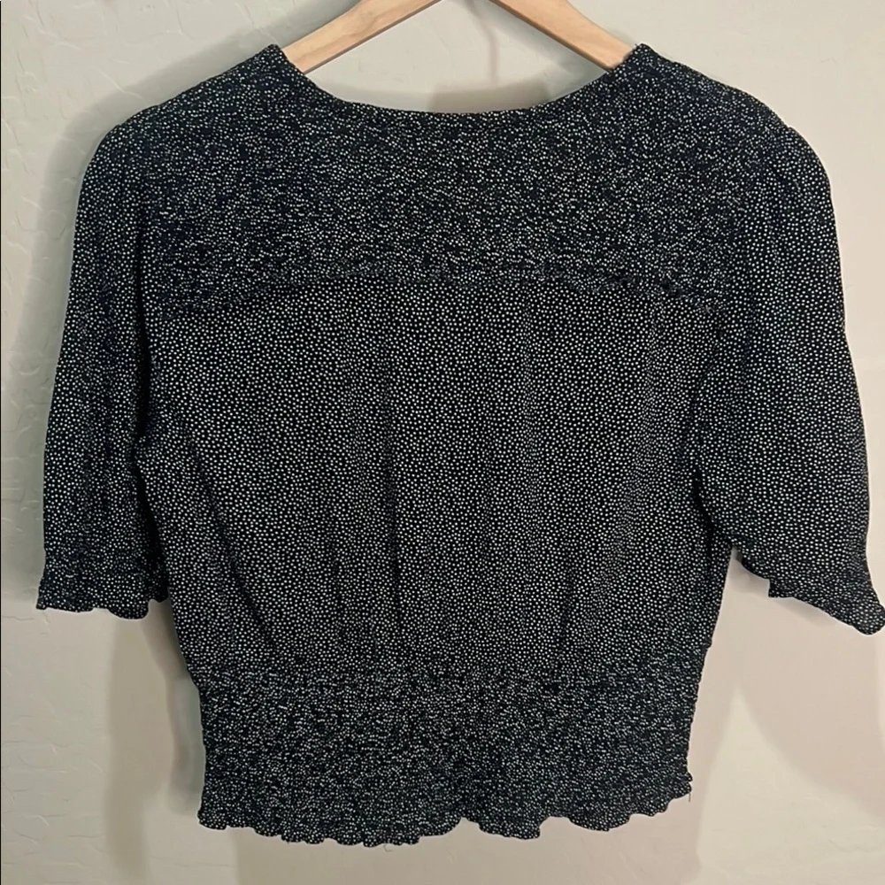 Abercrombie & Fitch Blouse Top Shirt Smock Puff Black White Dot Crop Halter